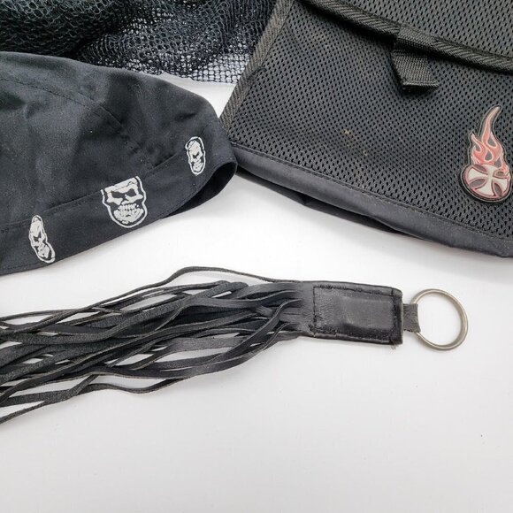 Lot of 4 Motorcycle Accessories Cloth and Mesh Bag Scull Cap Fringe Key Chain - Picture 2 of 7